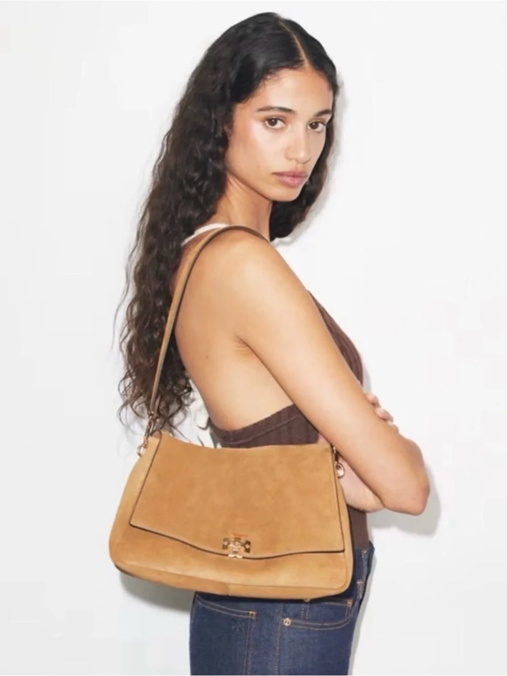 🤍New Tory Burch Charlie Suede Shoulder Bag in Toffee